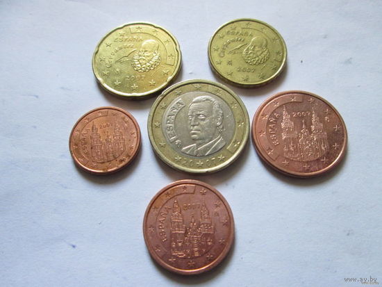 Набор евро монет Испания 2007 г. (1, 2, 5, 10, 20 евроцентов, 1 евро)