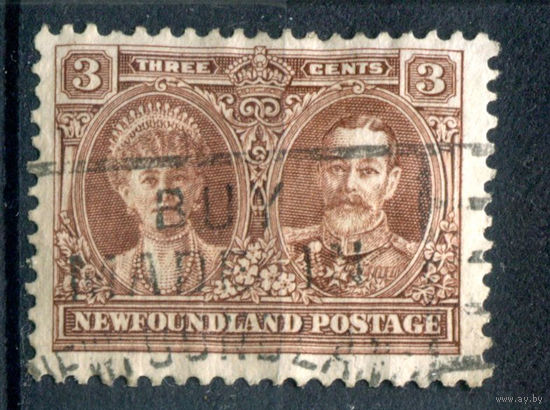 Британские колонии - Ньюфаундленд - 1928г. - король Георг V, королева Мария, 3 с - 1 марка - гашёная [Mi 131]. #3-WB-100-A-1