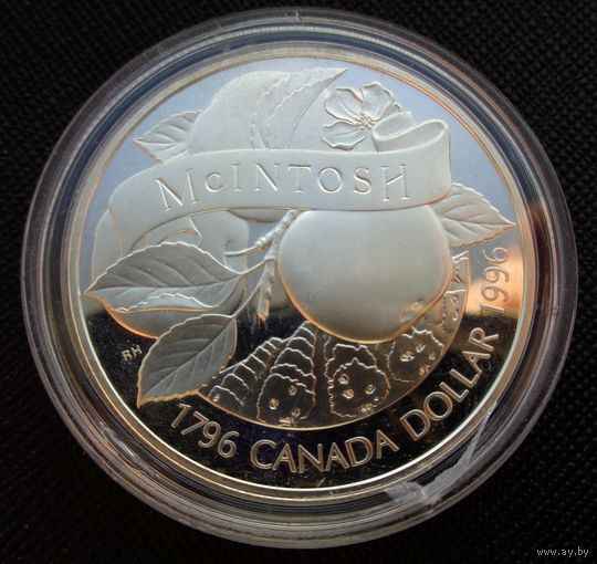 1 доллар 1996 Канада! Серебро 25,17 грамма 925 пробы 0,749 унции! Яблоки Мекинтош McINTOSH! ВОЗМОЖЕН ОБМЕН!