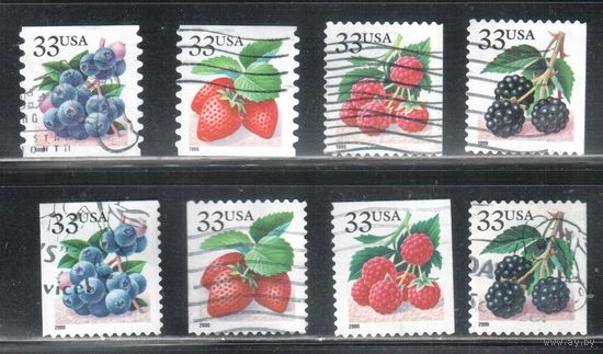 США-1999 (Мих.3110I+II-3113I+II) , гаш., Стандарт, Ягоды (полная серия), 2 выпуска-1999 и 2000 гг