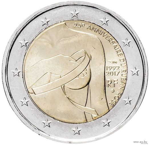 2 евро 2017 Франция 25 лет борьбы с раком молочной железы UNC из ролла