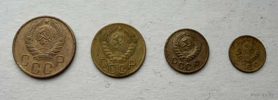 Монеты 1, 2, 3, 5 копеек 1946 года
