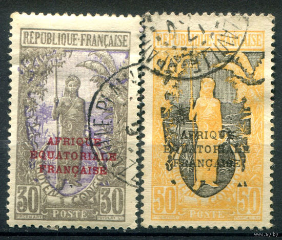 Французские колонии - Среднее Конго - 1925/30г. - местная жительница, надпечатка Экваториальная Африка - 2 марки - гашёные. #4-W1-119-A-1