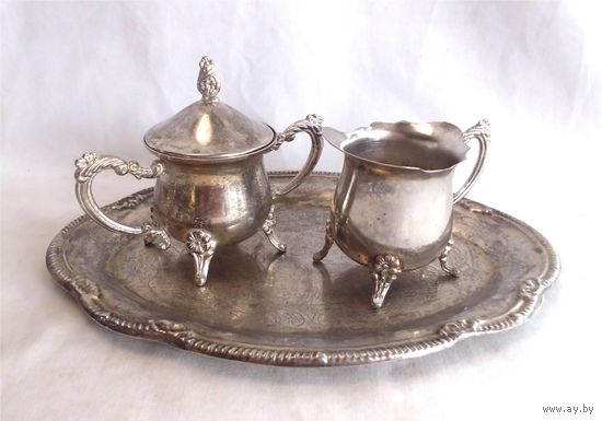 Сервиз Эгоист Набор кофейный Сливочник+Сахарница на подносе Германия Серебрение