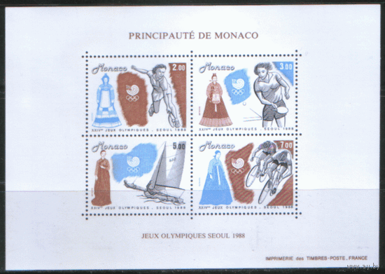 МОН. М. БЛОК 40. 1988. Олимпийские игры в Сеуле (Южная Корея). чиСт.