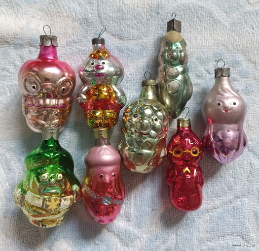 Елочные игрушки, стекло, набор Чиполлино на подвесках