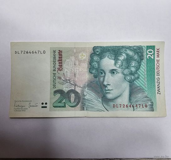 Банкнота 20 марок 1993 года - ФРГ Германия оригинал
