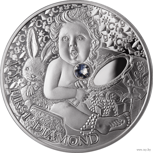 Ниуэ 1 доллар 2022г. "Мой первый Бриллиант. Swarovski". Монета в капсуле; тематическом футляре; сертификат; коробка. СЕРЕБРО 15,55гр.(1/2 oz).