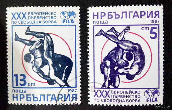 Болгария 1987 г. 30-й Чемпионат Европы по Вольной борьбе. Спорт, полная серия из 2 марок #0012-С1P3