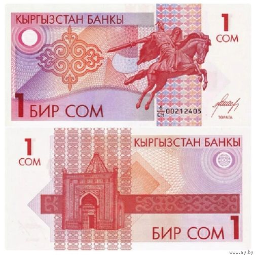 Киргизия 1 сом образца 1993 года UNC p4