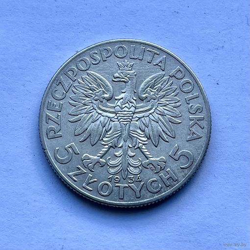 Монета СЕРЕБРО Польша 5 злотых 1934 год Ядвига ОТЛИЧНЫЕ