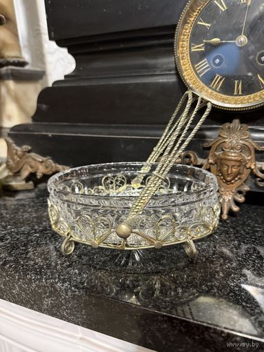 Конфетница сахарница икорница хрусталь в мельхиоре позолота СССР