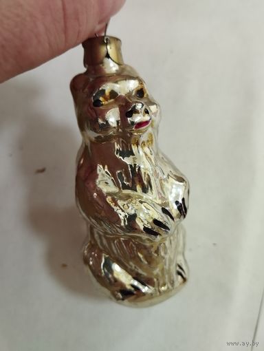 Игрушка ёлочная Мишка косолапый, стекло. СССР