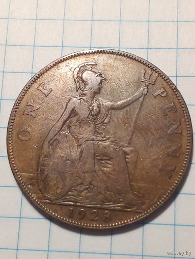1 пенни Великобритания 1928 год.