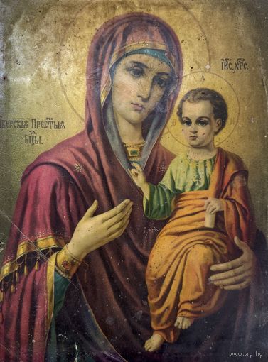 Старинная литография Пресвятая Богородица