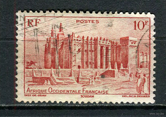 Французская Западная Африка - 1947 - Архитектура 10Fr - [Mi.49] - 1 марка. Гашеная.  (Лот 63HS)-TG3P12