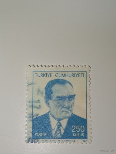 Турция 1971 Портрет Мустафы Кемаля Ататюрка, основателя Турецкой Республики.