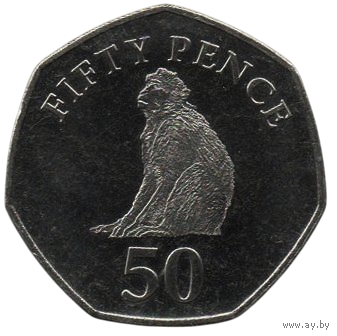 ЗАМОРСКАЯ ТЕРРИТОРИЯ ГИБРАЛТАР 50 ПЕНСОВ 2016. ФАУНА. ОБЕЗЬЯНА