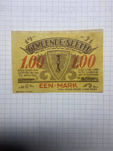 1 марка (нотгельды) г. Германия.-1412