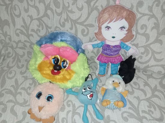 Кукла мягкая, сова, уточка, рюкзак, собачка, капелька, игрушки лотом