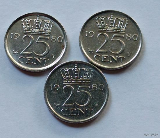 Нидерланды. 25 центов 1980 года.