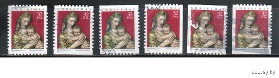 США-1998 (Мих.3050 ВА+ВD+ВЕ) , гаш., Рождество, Живопись (одиночка), 6 зубцовок