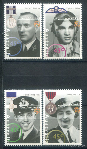 Австралия - 1995г. - известные люди Второй Мировой войны - 4 марки - полная серия, MNH, 1 марка с маленькой потёртостью на клее [Mi 1490-1493]. #3-WB-Z-1-27