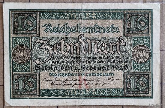 Германия, 10 марок 1920 г., Ro.63a, DEU-72a, на аверсе литера "К"