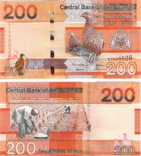Гамбия 200 даласи 2023 год UNC (Куропатка)