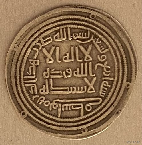 Монета Омейядский халифат, Хишам ибн Абдул-Малик, 105-125 АH/724-743 год, дирхем. Васит