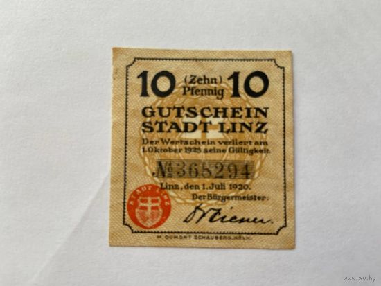 Нотгельд 10 пфеннигов Линц. Веймарская республика - 1602