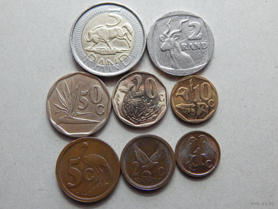 ЮАР 1,2,5,10,20,50 центов,2 и 5 рандов 1990-2005г.