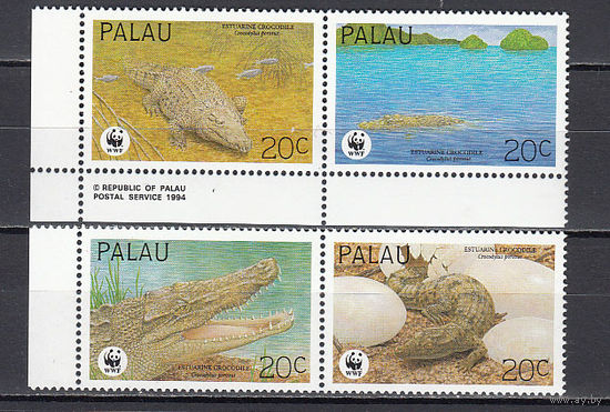 Фауна. Крокодилы. Палау. 1994. 4 марки. Michel N 690-693 (5,0 е)