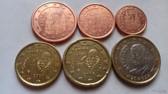 Набор евро монет Испания 2004 г. (1, 2, 5, 10, 20 евроцентов, 1 евро)