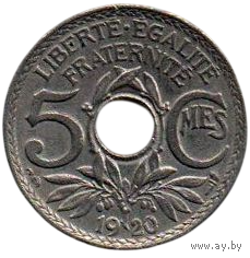 ФРАНЦУЗСКАЯ РЕСПУБЛИКА. 5 САНТИМОВ 1920. НЕЧАСТАЯ. 19 мм