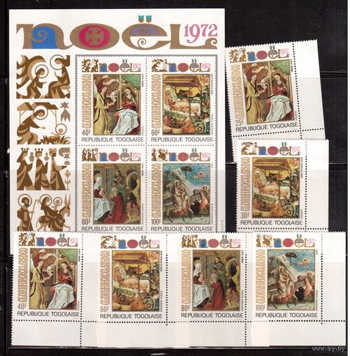 Того-1972,(Мих.954-959,Бл.69)  ** , Рождество,Искусство,Живопись