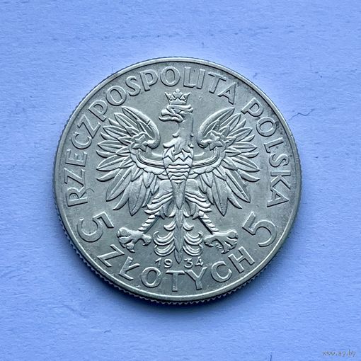 Монета СЕРЕБРО Польша 5 злотых 1934 год Ядвига ОТЛИЧНЫЕ