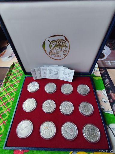 ЗНАКИ ЗОДИАКА, Серебро, 2009 год, 20 рублей, Полный комплект из 12 монет, в подарочном футляре.