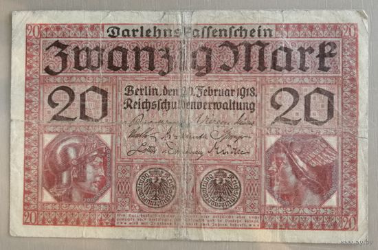 Германия, 20 марок, 1918 год, Ro.55, DEU-62, 	X.#7. Серия "Р"
