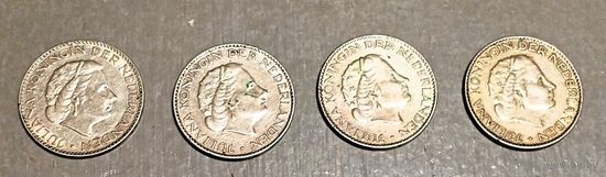 4х1 гульдену (серебро) 1954-1957, Нидерланды, Юлиана, в состоянии, с блеском! Также смотрите другие мои лоты!