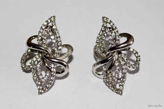 СЕРЬГИ "БАНТИКИ" С ФИАНИТАМИ, ИТАЛИЯ,925 пр.