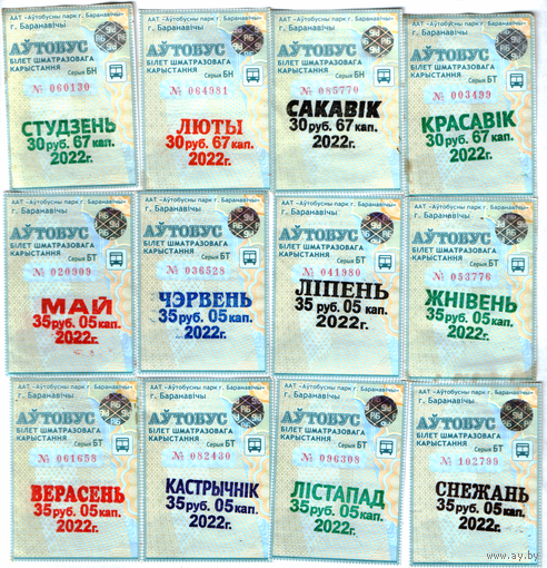 Проездные Барановичи автобус комплект за 2022 год