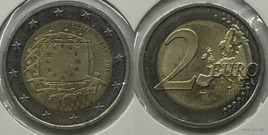 2 евро 2015 Эстония 30 лет флагу UNC