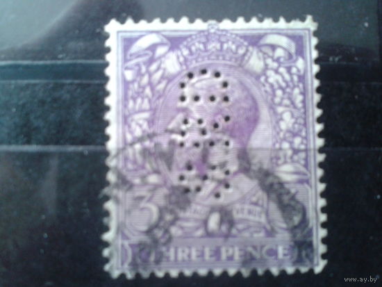 Англия 1912 Король Георг 5 3 пенса Перфин