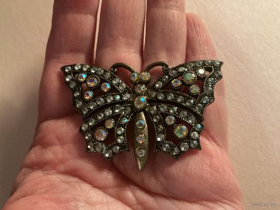 Брошь Бабочка стразы АБ Германия винтаж