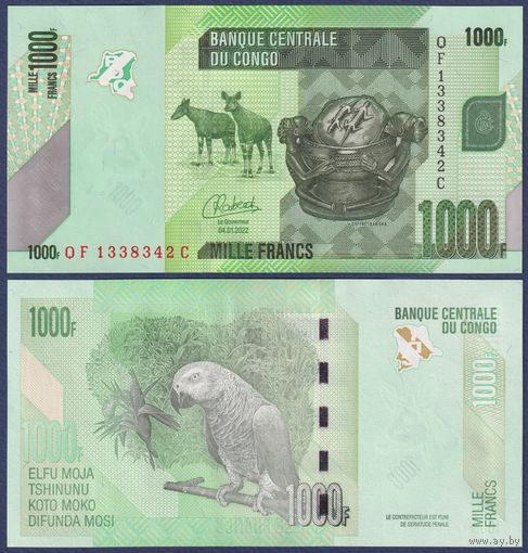 Конго, 1000 франков 2022 г., P-101, UNC