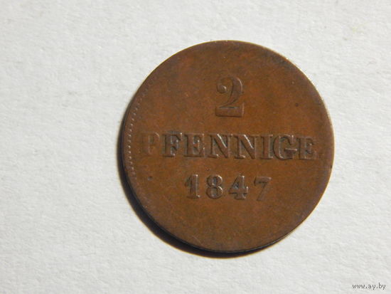Бавария 2 пфеннинга 1847г