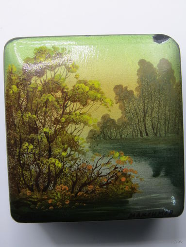 Шкатулка для драгоценностей, подарка, кольца. Ручная работа. Автор Максимов А. Подписная. Авторская. Миниатюра. Палех. Мстера.