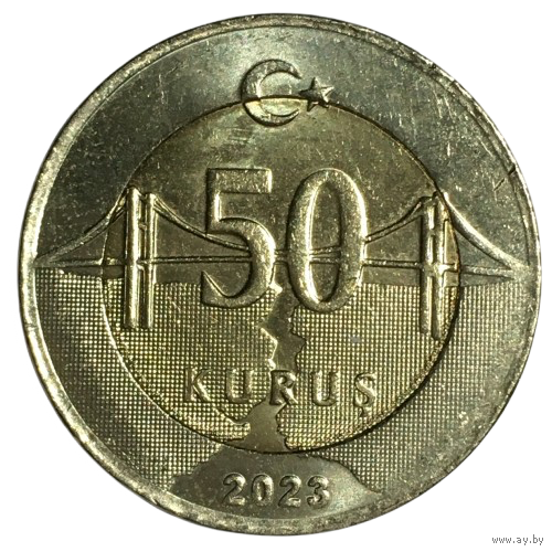 Турция 50 курушей, 2023 (тонкая) [AUNC]