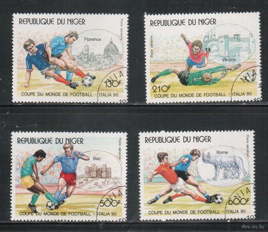Нигер-1990,(Мих.1090-1093)  гаш.  , Спорт, Футбол,ЧМ-1990
